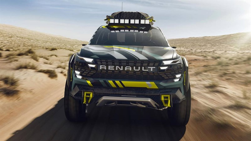 מבט חזיתי על רכב קונספט Renault Niagara בנסיעה בשטח